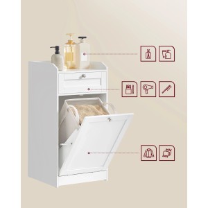 Songmics Badezimmerschrank Siren mit Wäschesammler und Schublade Weiß