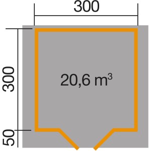 Grundriss Weka Holz-Gartenhaus Satteldach: Maße 300x300 cm, Volumen 20,6 m³.