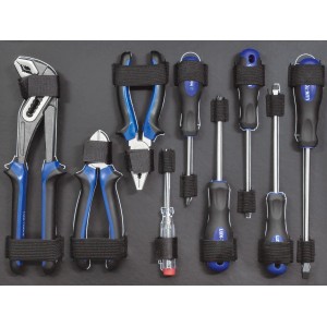 Werkzeugkoffer-Inhalt: Zangen, Schraubendreher und Spannungsprüfer im LUX Werkzeugkoffer 129-teilig.