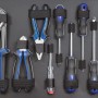 Werkzeugkoffer-Inhalt: Zangen, Schraubendreher und Spannungsprüfer im LUX Werkzeugkoffer 129-teilig.
