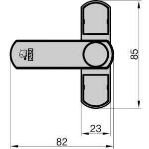 Technische Zeichnung einer BASI Fenster Zusatzsicherung FS 500, einflügelig, mit Maßangaben.