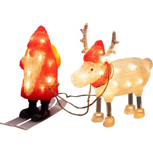 Konstsmide LED Acryl Weihnachtsmann mit Rentier, 40 warmweiße Dioden, für die Weihnachtsdeko im Garten.