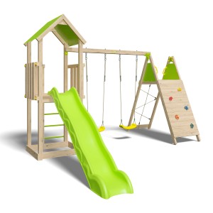 Trigano Spielturm Olympia Xperience mit Rutsche, Schaukeln, Kletterwand und Sandkasten.