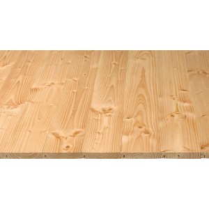 Rauspund aus Douglasie, unbehandelt, mit natürlicher Holzmaserung für Boden- und Wandverkleidung.