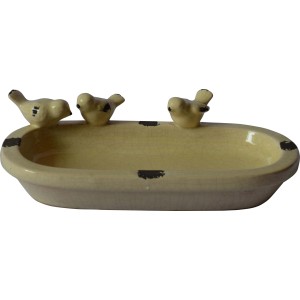 Vogeltränke Oval mit 3 Vogelfiguren 7,5 cm x 29 cm x 16,5 cm Creme