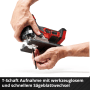 Einhell Akku-Stichsäge TP-JST 18/135: Hand führt Sägeblatt in die Stichsäge. Werkzeugloser Wechsel.