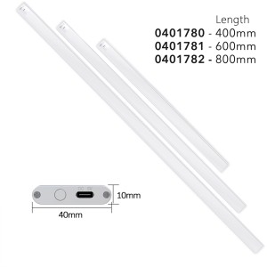 LED-Unterbauleuchte Silber, verschiedene Längen. Dimmbar, mit Wellensensor und einstellbarer Farbtemperatur.