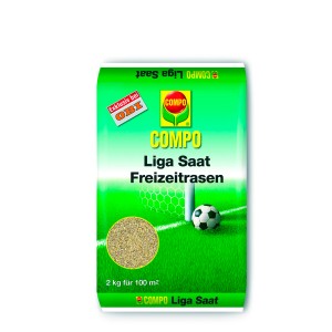 Packung Compo Liga-Saat Sport- und Freizeitrasen, 2 kg. Rasensamen für strapazierfähigen Rasen.
