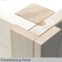 Detailaufnahme der Eckverbindung eines Skan Holz Gartenhauses Delft aus unbehandeltem Holz.