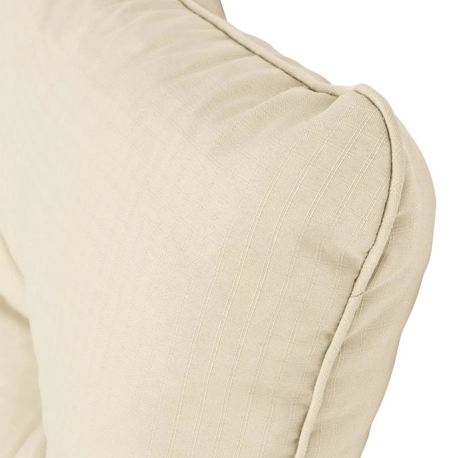 Nahaufnahme: Naturfarbenes Beautissu Xluna Rückenkissen mit feiner Karo-Struktur und eleganter Paspelierung für Lounge-Möbel.
