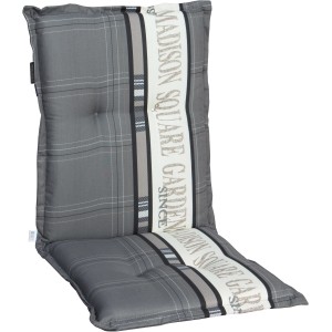 Madison Auflage Garden Grau für Niedriglehner, ca. 105x50cm, mit Karomuster und Schriftzug.