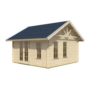 Skan Holz Gartenhaus Toronto 1: Weekendhaus aus unbehandelter Fichte mit blauem Dach.