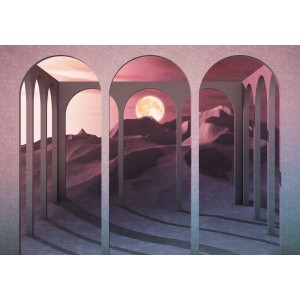 Komar Vlies Fototapete Sands Of Time (400x280 cm) mit Wüstenlandschaft und Vollmond.