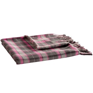 Karierte, pink-graue Kuscheldecke (140x170 cm) mit Fransen für Wohnzimmer & Schlafzimmer.