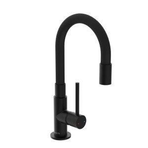 Schwarze, matte Schütte Waschtischarmatur Glasgow mit flexiblem Auslauf.