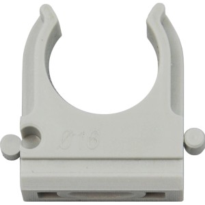 Graue E2 Elektro Klemmschelle, 16 mm Durchmesser, zur Befestigung von Elektro-Installationsrohren.