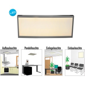 Näve LED-Panel Panelta, 59,5x29,5 cm, Aluminium-weiß, für Ein-, Aufbau oder als Pendelleuchte.