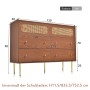 okwish Kommode mit Schubladen Rattan Sideboard Schlafzimmer Wohnzimmer 90x120x40cm Nussbaum_5