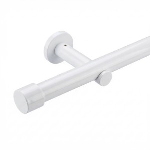 Weiße 1-läufige Gardinenstange nach Maß mit Kappe, Ø 25mm. Stabile Fensterdekoration für Wohnaccessoires.