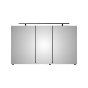 Pelipal Spiegelschrank Quantum 120 cm in Eiche Ribbeck Quer mit LED-Leuchte und drei Spiegeltüren.