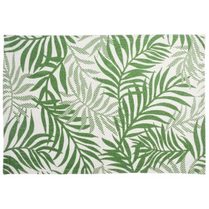 Teppich mit Blattprint, Baumwolle, 60x90 cm. Baumwollteppich mit grünem Blätter Muster.