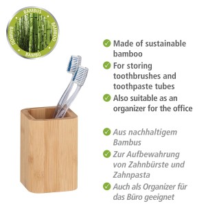 WENKO Zahnbürstenhalter Bambusa aus Bambus mit Zahnbürsten.