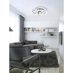 Moderne LED-Deckenleuchte Divora von Näve Smart Home, 58 cm, in Wohnzimmer-Szene.