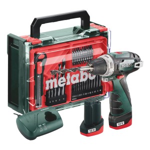 Metabo Akku-Bohrschrauber PowerMaxx BS Basic Set mit 41-teiligem Zubehör im Koffer.