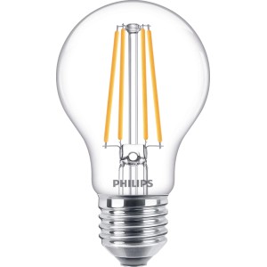 Philips LED-Lampe E27 in Glühlampenform, 8,5W, klar. Ideal für Wohnräume.