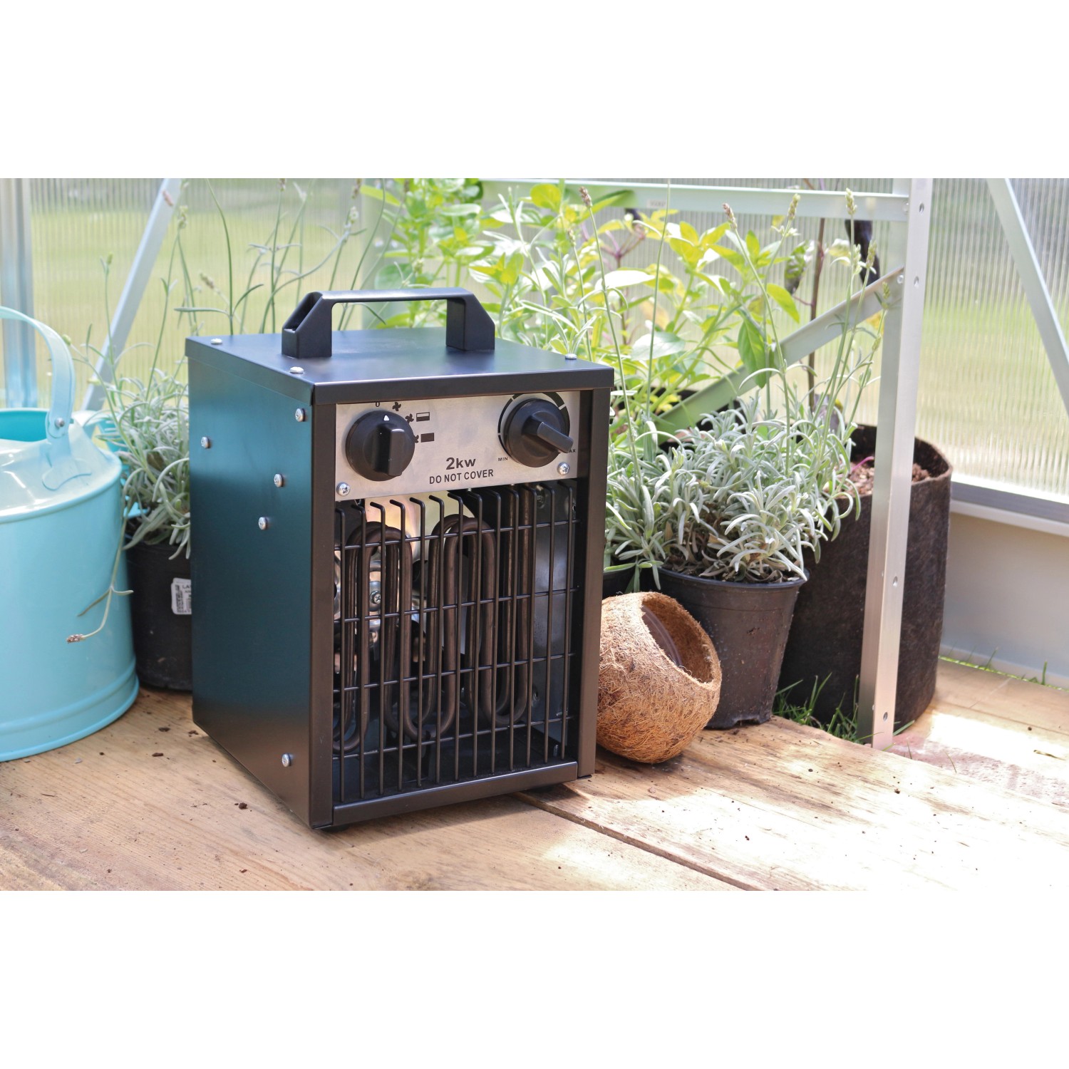 Vitavia Elektroheizung Cephei 2 kW, eckige Gewächshausheizung mit Tragegriff und stufenloser Einstellung.