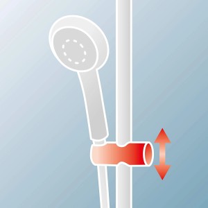 Detailaufnahme: Höhenverstellbare Handbrause am Schulte Duschsystem Rain Classic.