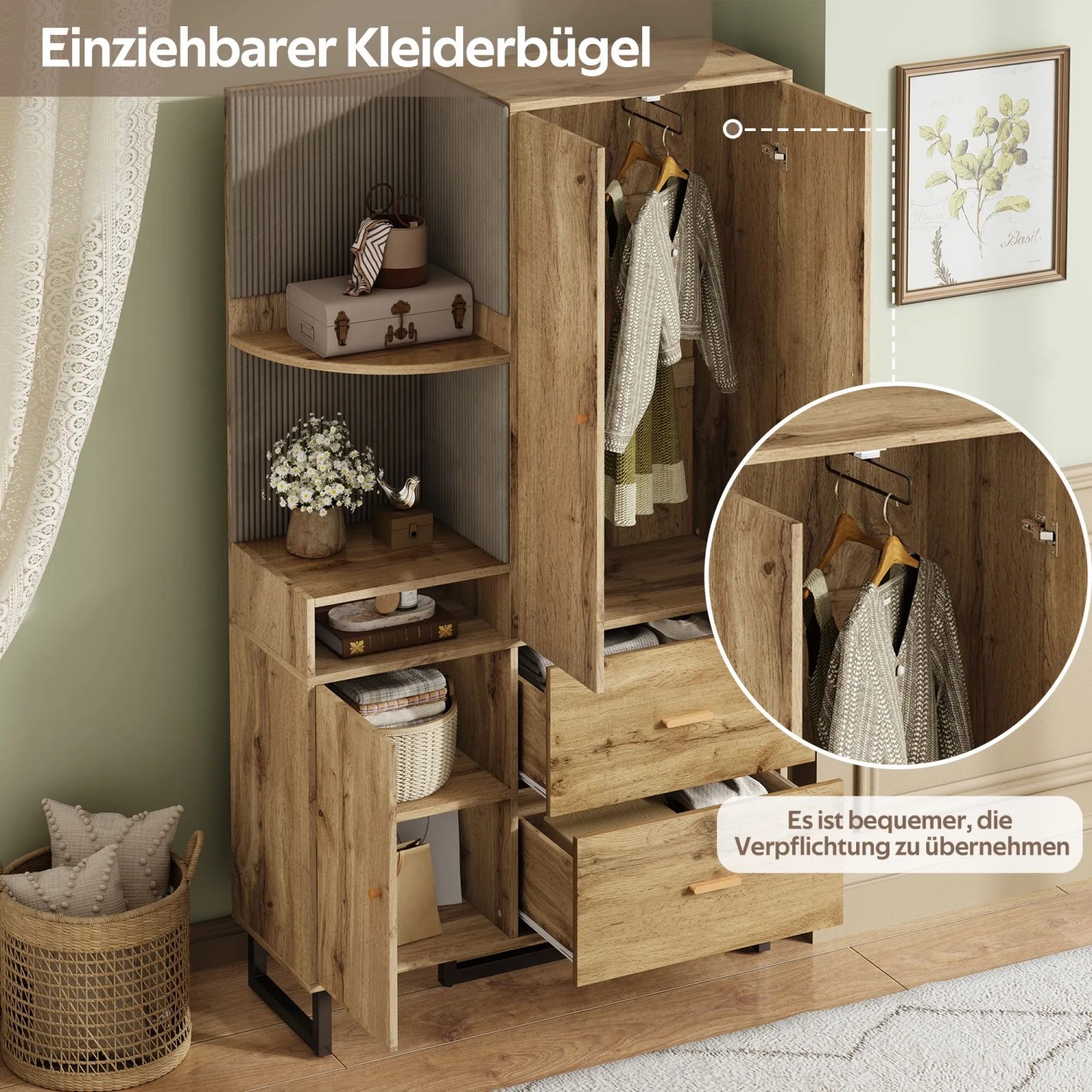 okwish Garderoben Set mit PolsterPaneelen Schuhschrank Flur 110x38x186cm Natur_6