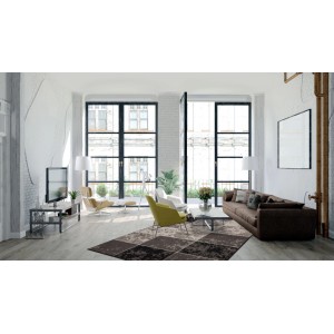 Moderner Teppich Moda Grau-Elfenbein (80x150 cm) im Wohnzimmer.