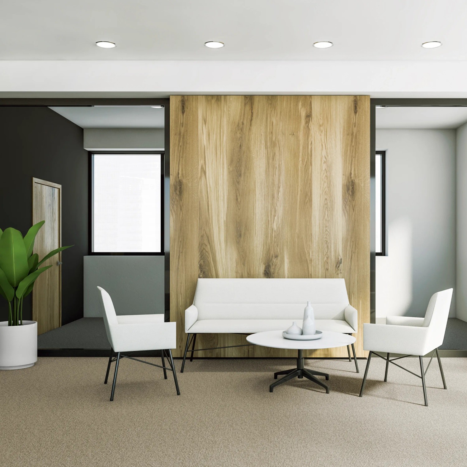 Andiamo Teppichboden Alvar hellbeige, Meterware 400cm breit. Wohnraum-Szene mit Teppichboden.