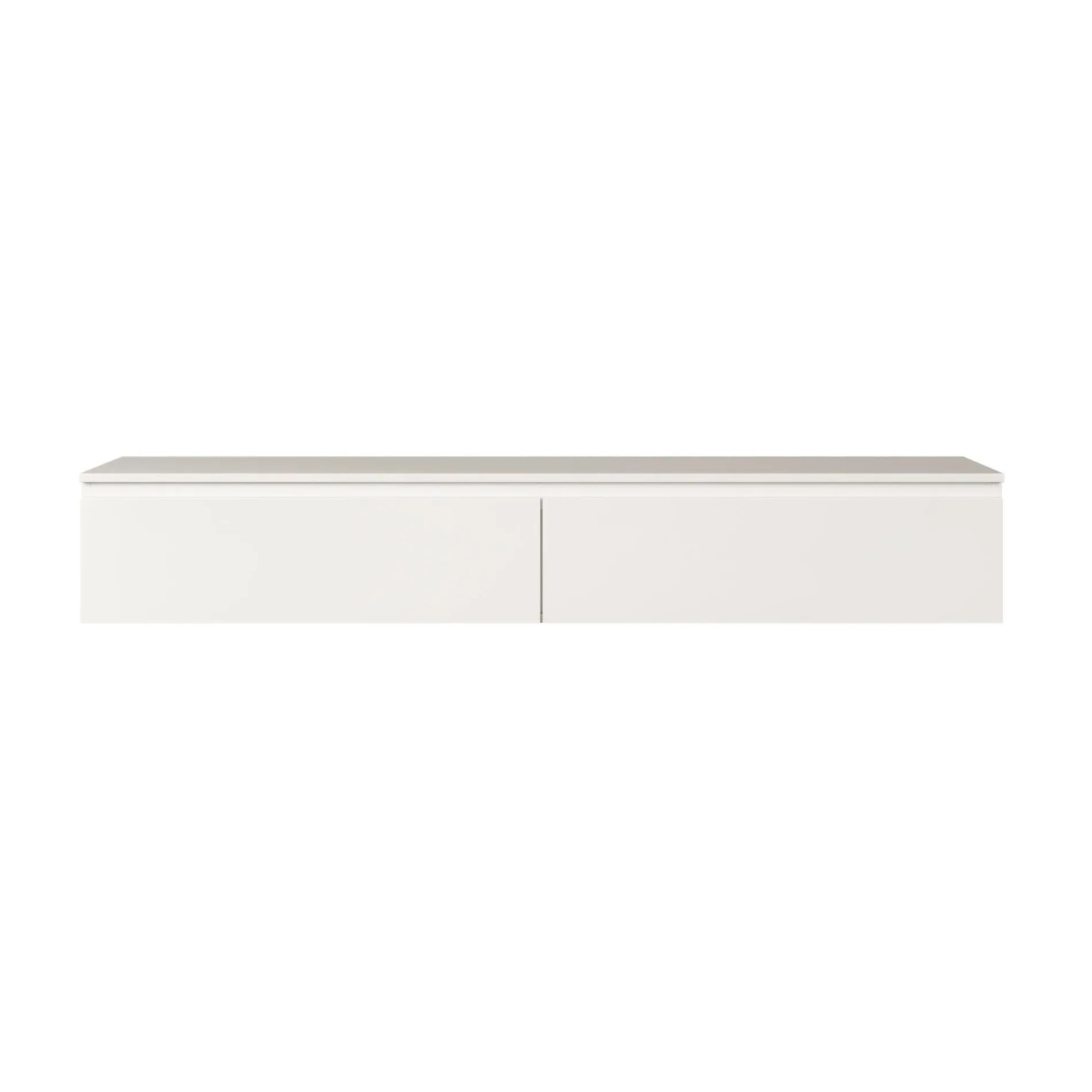 Weißes Selsey TV-Hängeboard Bemmi, 175 cm, mit zwei Klappenfächern. Modernes, wandmontiertes Lowboard für Stauraum.