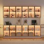 okwish Vitrine mit LED Beleuchtung Schranktüren Stauraum Wohnzimmer 240x34x200cm Weiß_3