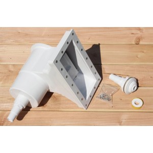 Karibu Pool Skimmer Set für Holzpool, bestehend aus Skimmer, Düse, Schrauben und Dichtband.