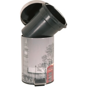 Treteimer London Metall 3 l mit herausnehmbarem Inneneimer und London-Motiv.