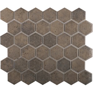 Mosaikmatte Castello Hexagon in Grau, Keramikfliesen für Wandgestaltung im Innenbereich.