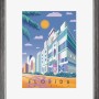 Silberner Kunststoff Bilderrahmen 24x30 cm mit Passepartout und Florida Art Deco Motiv.