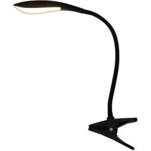 Schwarze Näve LED-Klemmleuchte Mamba mit flexiblem Arm und warmweißem Licht.