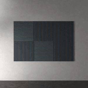 Akustikpaneel Lino Smokey Blue, 60x120cm, 2er-Set. Wandpaneel mit Linoleum-Oberfläche und schwarzem Filz.