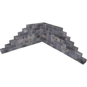 Anthrazit-schattierte Mauersteine (45x22,5x12 cm) als Mauersystem im Winkel aufgebaut.