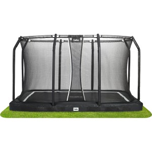 Schwarzes Salta Premium Ground Trampolin 366x244 cm mit Sicherheitsnetz für den Garten.