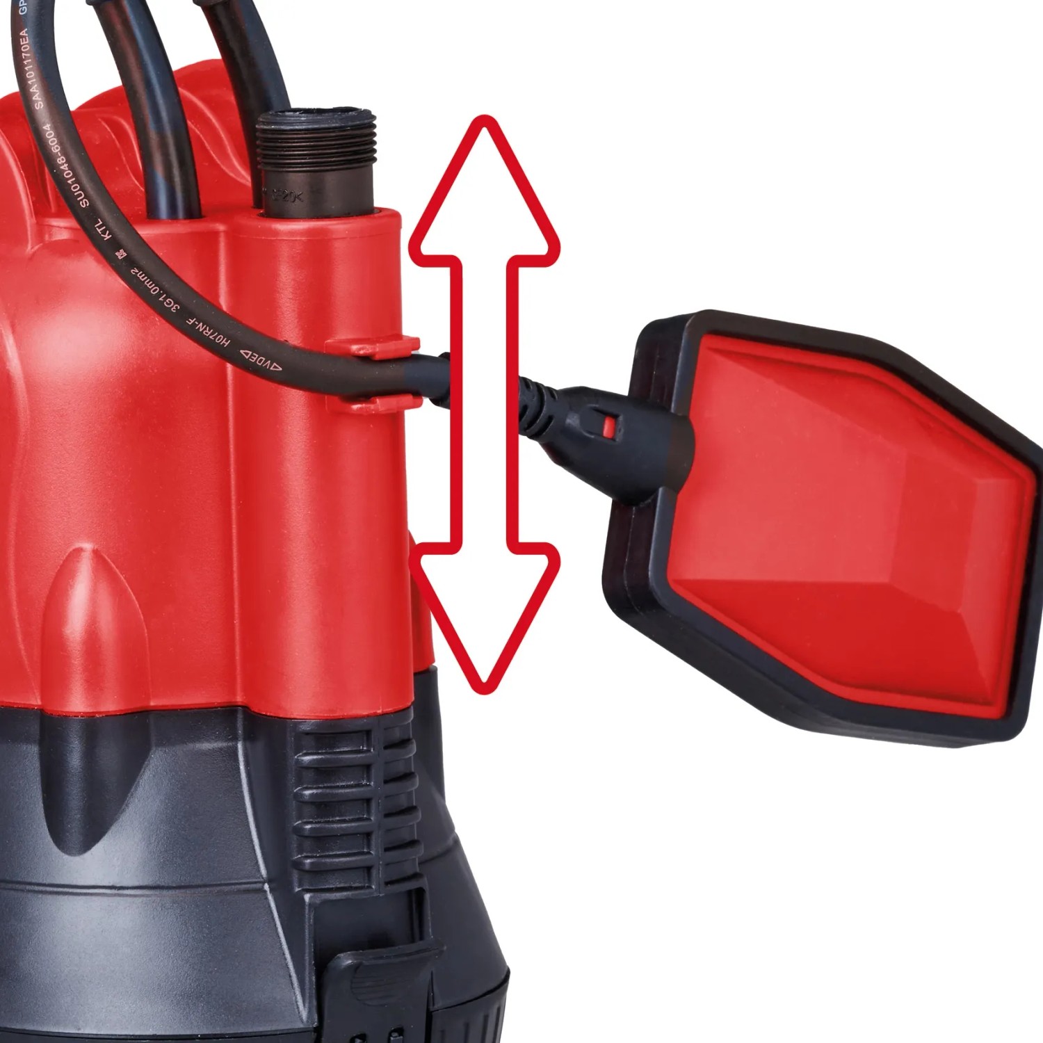 Einhell GC-SP 4042 RB Regenfasspumpe mit Schwimmerschalter und variabler Höheneinstellung.