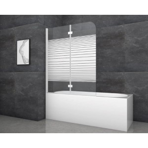 Aurlane Badewannenfaltwand White Stripes, 2-teilig, weiß, 115x140 cm, auf Badewanne montiert.