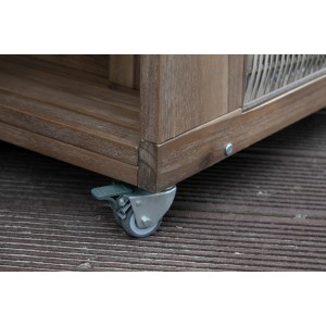 Doppellenkrolle mit Bremse am Strandkorb, 4er-Set, silber-grau.