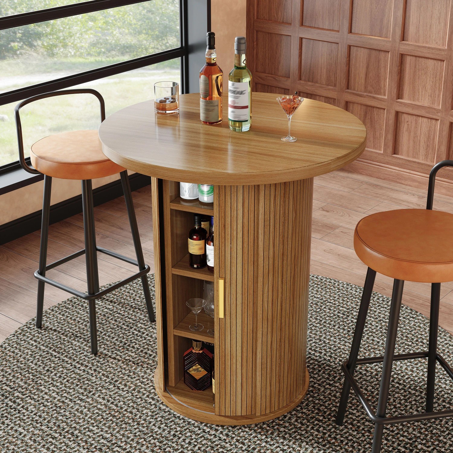 okwish Bartisch mit Stauraum MDF Holzoptik Bar Wohnzimmer 60x60x91.6cm Natur_3