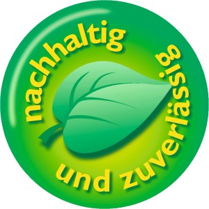 Symbol für Nachhaltigkeit und Zuverlässigkeit mit Blatt im grünen Kreis.
