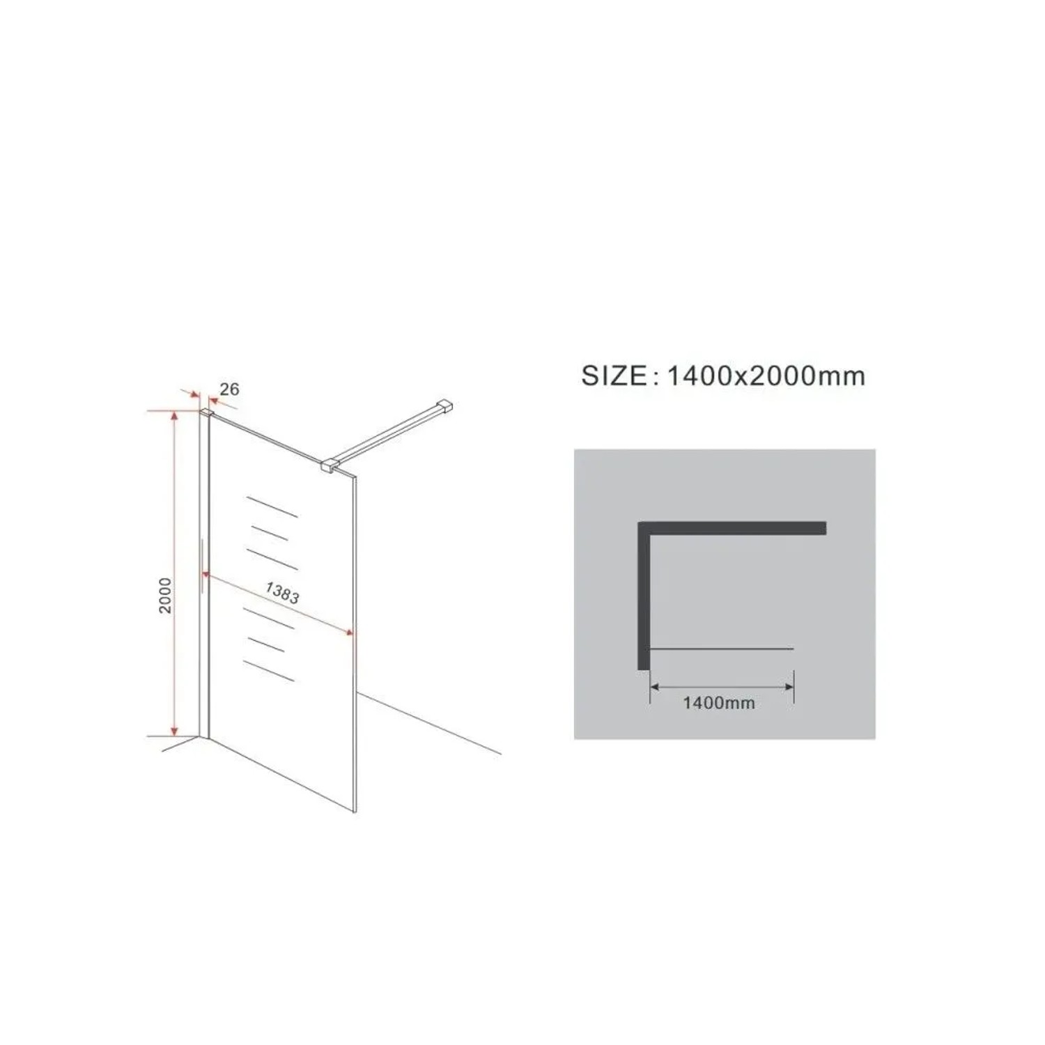 Glasdeals Walk-In Duschwand 140 x 200 cm AQUOS-CRUSHED-3415_6